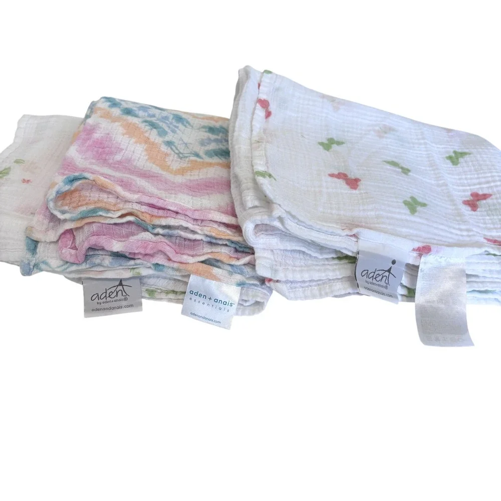 Aden + Anais Unisex Cotton Muslin Swaddle Blanket Set OS White Butterfly Chevron